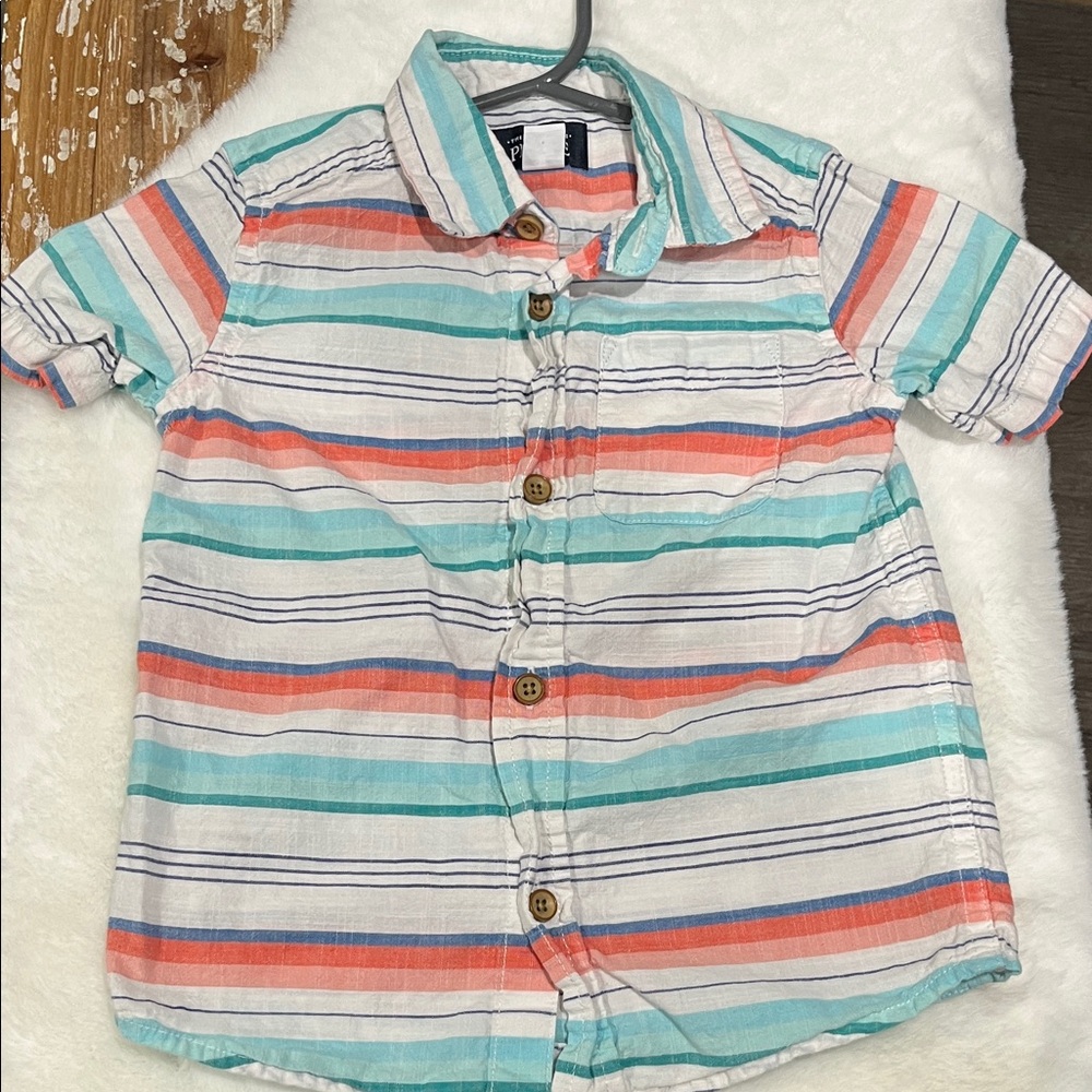 The Children's Place Teal, Coral & Navy Striped Short-Sleeve Button-Down Shirt
